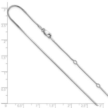 Sterling Silver Ss Rh Plated 1mm D/C Square Snake 1In+1In Adjustable Chain