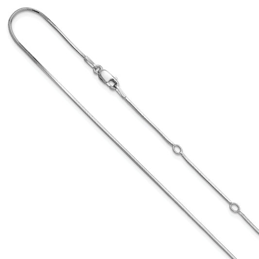 Sterling Silver Ss Rh Plated 1mm D/C Square Snake 1In+1In Adjustable Chain