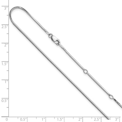 Sterling Silver Ss Rh Plated 1.2mm D/C Square Snake 1In+1In Adjustable Chain