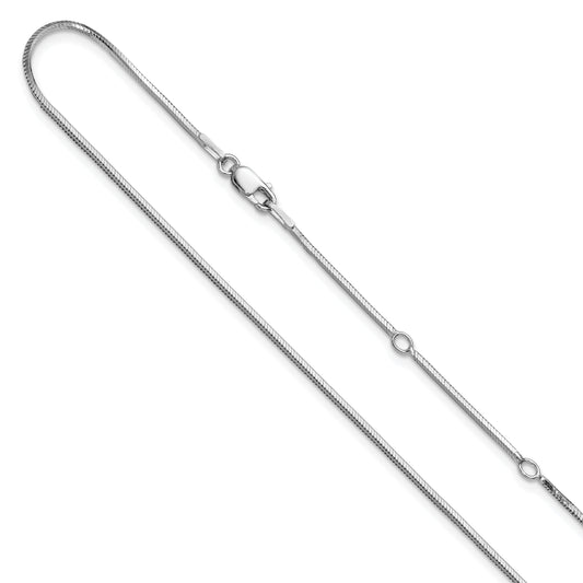 Sterling Silver Ss Rh Plated 1.2mm D/C Square Snake 1In+1In Adjustable Chain