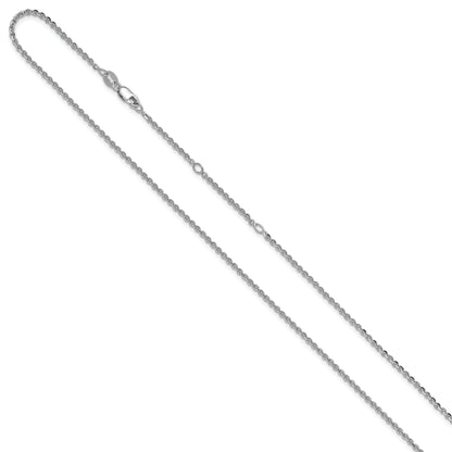 Sterling Silver Ss Rh Plate Polish/Dia Cut 1.8mm Cable 1In+1In Adjustable Chain