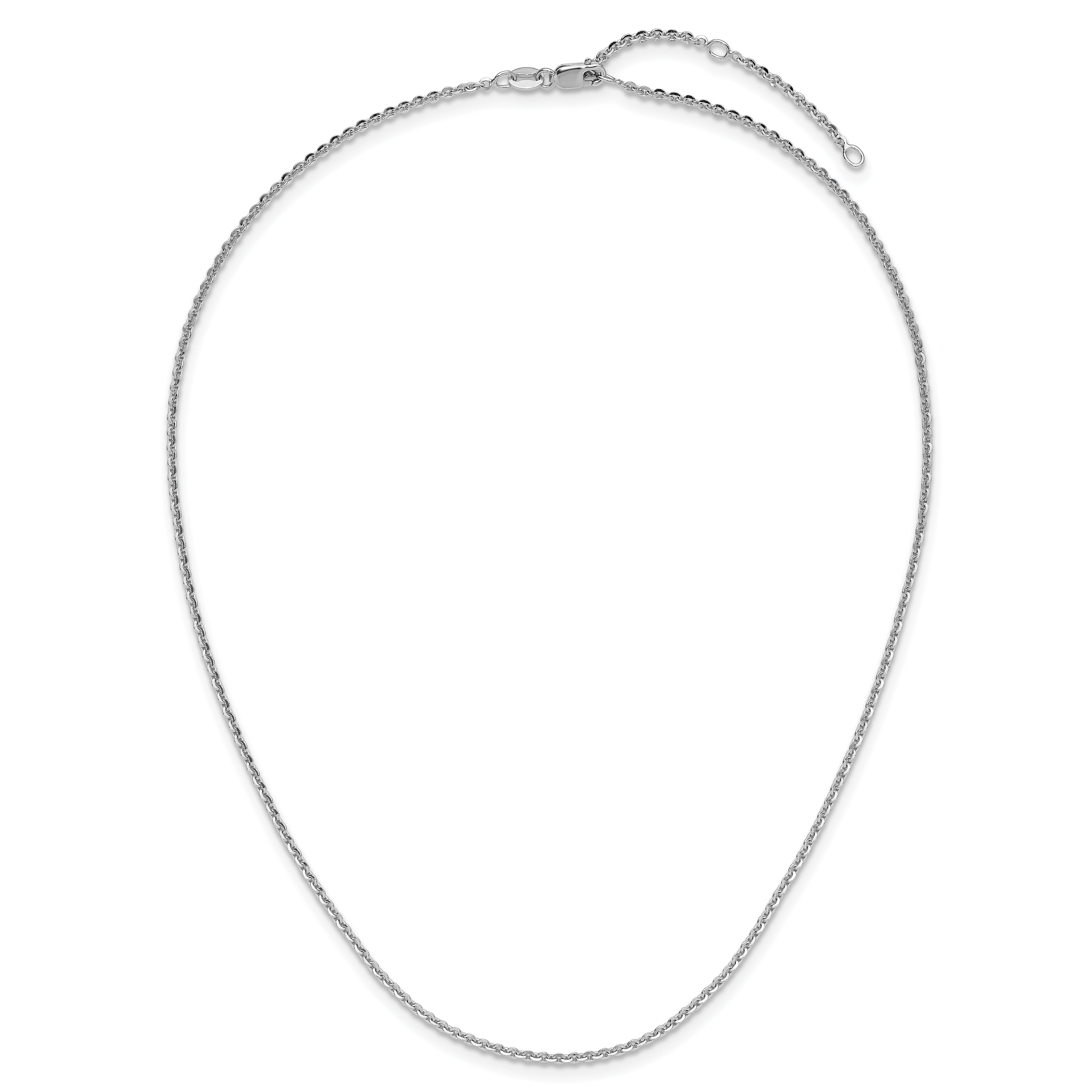 Sterling Silver Ss Rh Plate Polish/Dia Cut 1.8mm Cable 1In+1In Adjustable Chain