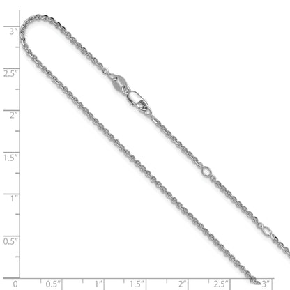 Sterling Silver Ss Rh Plate Polish/Dia Cut 1.8mm Cable 1In+1In Adjustable Chain