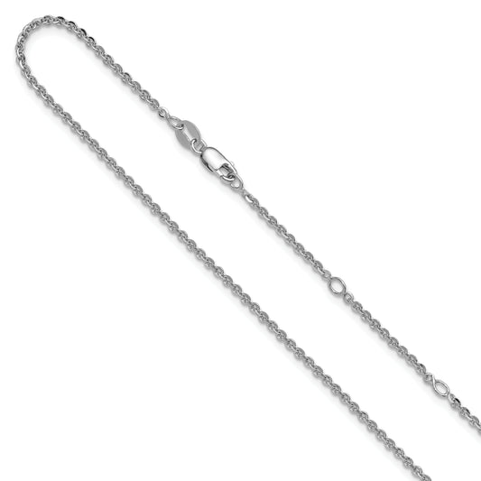 Sterling Silver Ss Rh Plate Polish/Dia Cut 1.8mm Cable 1In+1In Adjustable Chain