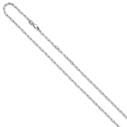 18 Inch Sterling Silver Rh Plt 2.3mm Paperclip 1In+1In Adjustable Chain Necklace