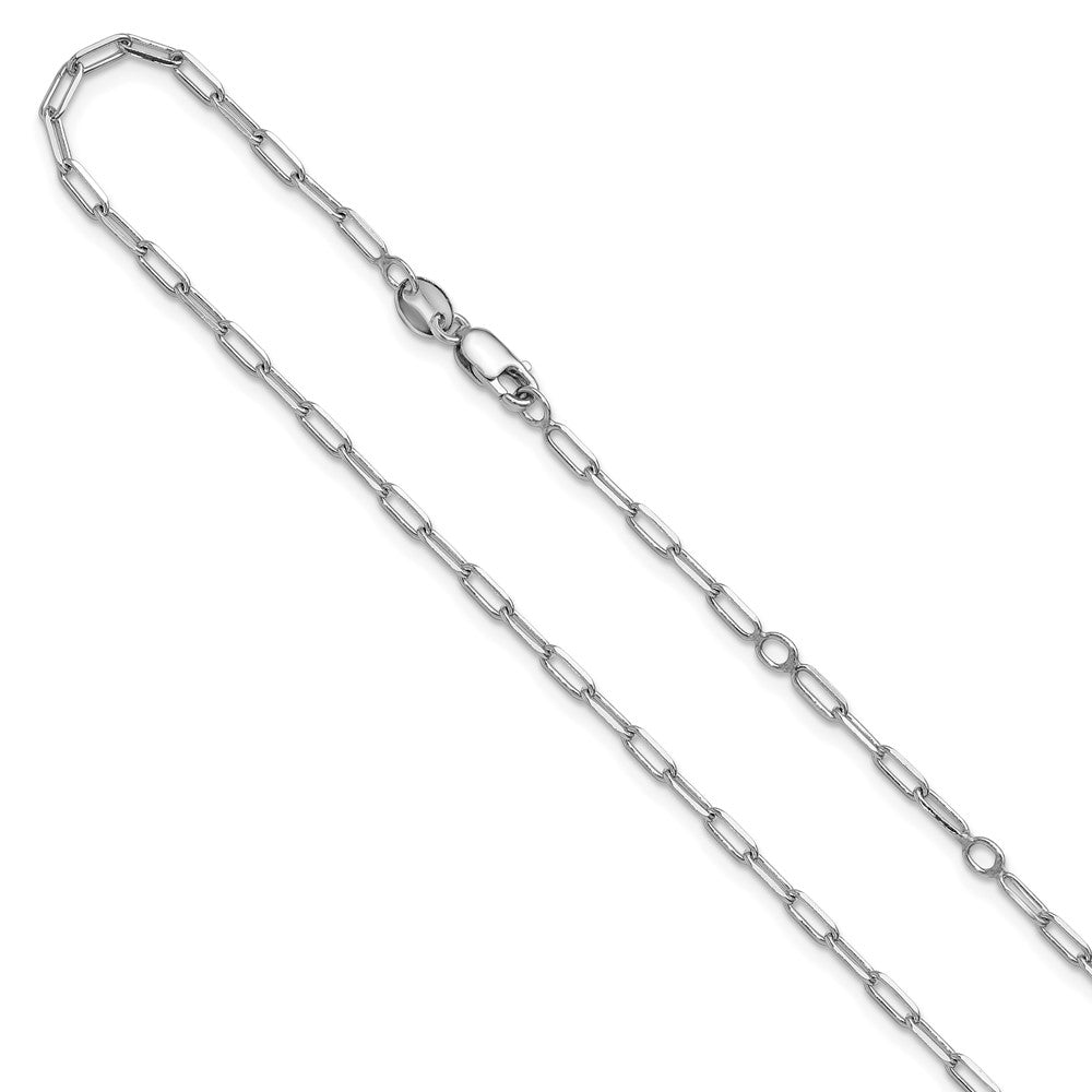 18 Inch Sterling Silver Rh Plt 2.3mm Paperclip 1In+1In Adjustable Chain Necklace