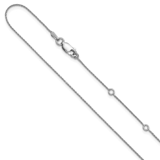 18 Inch Sterling Silver Rh Plt .85mm D/C Spiga 1In+1In Adjustable Chain Necklace