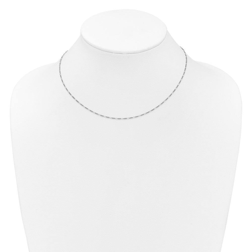 18 Inch Sterling Silver Rh Plated 1.45mm Figaro 1In+1In Adjustable Chain Necklace