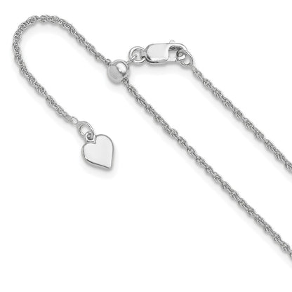 3 Inch Sterling Silver Rh Plated Adjustable 1.35mm Loose Rope Chain Necklace