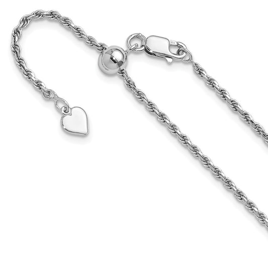 22 Inch Sterling Silver Adjustable 2mm D/C Rope Chain Necklace
