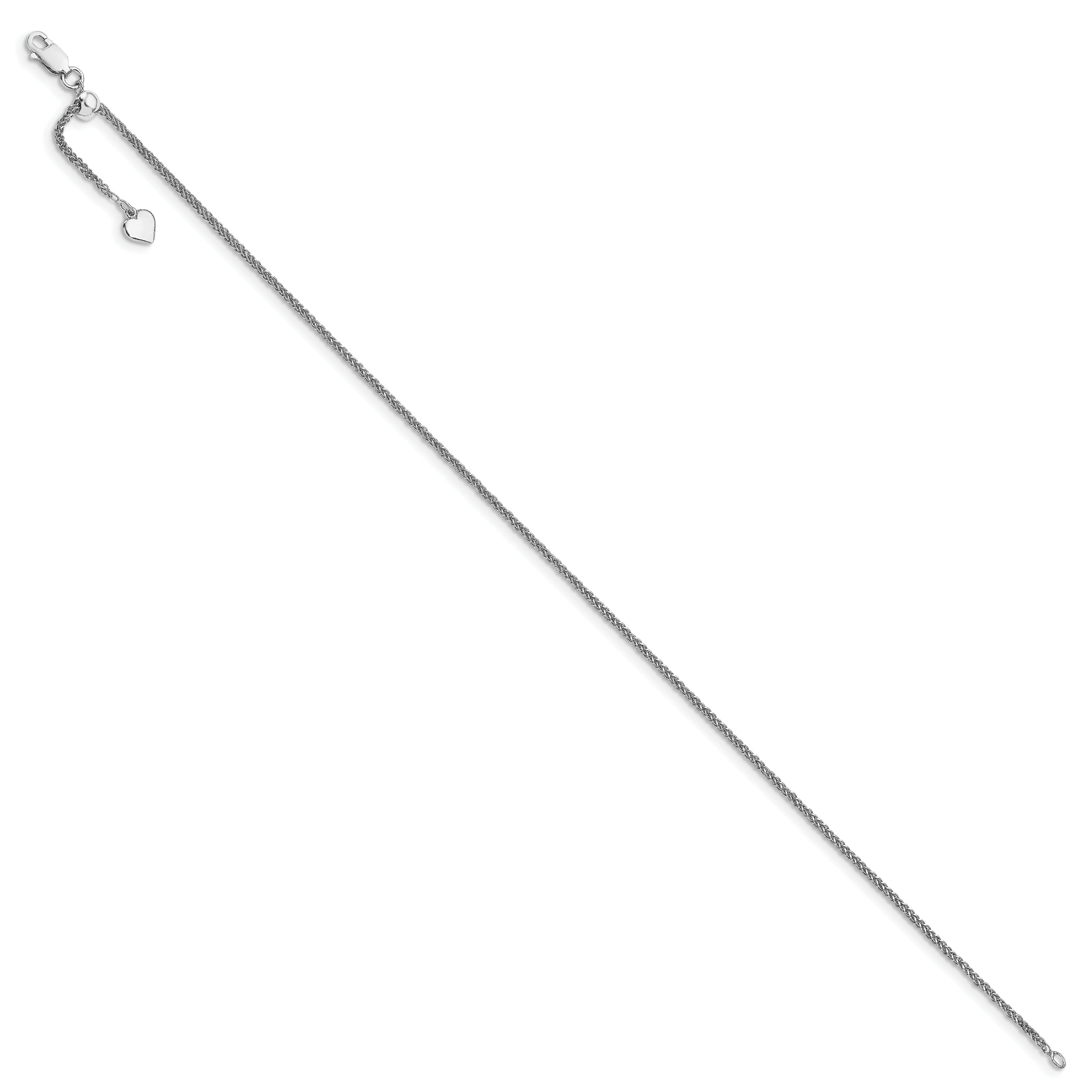 11 Inch Sterling Silver Rh-Plated Adjustable Wheat Chain Anklet