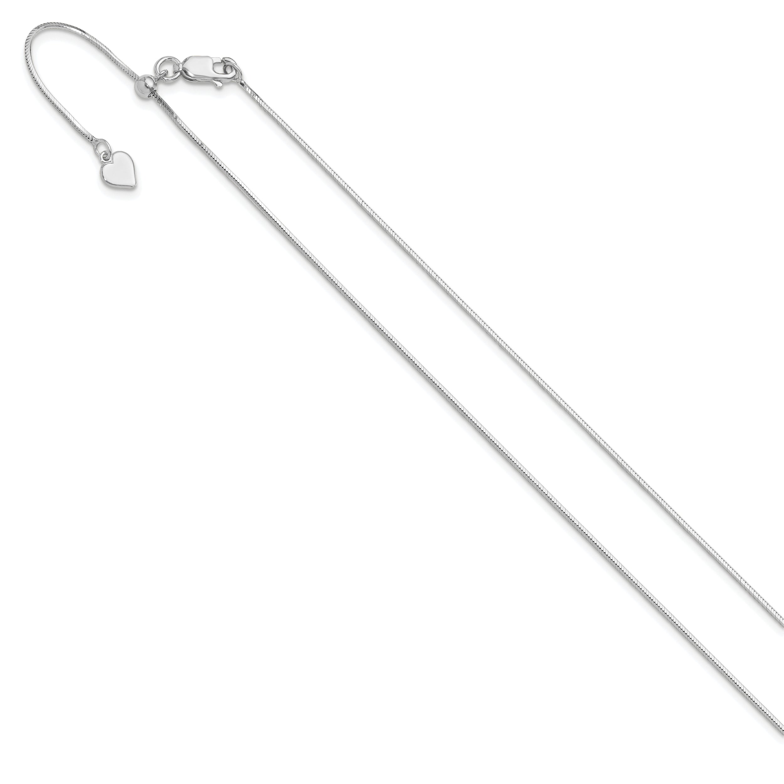3 Inch Sterling Silver Rh Plt Adjustable 1mm D/C Square Snake Chain Necklace