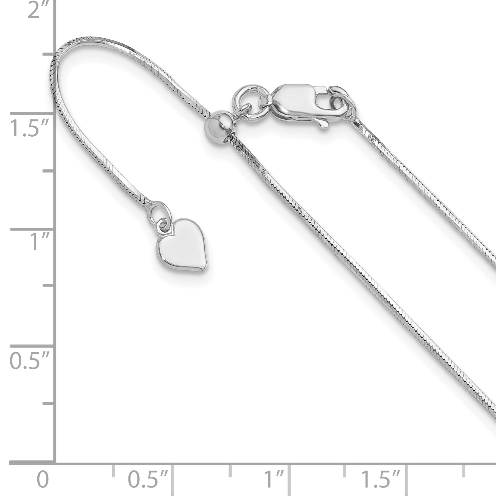 22 Inch Sterling Silver Rh Plt Adjustable 1mm D/C Square Snake Chain Necklace