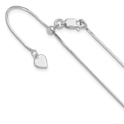 22 Inch Sterling Silver Rh Plt Adjustable 1mm D/C Square Snake Chain Necklace