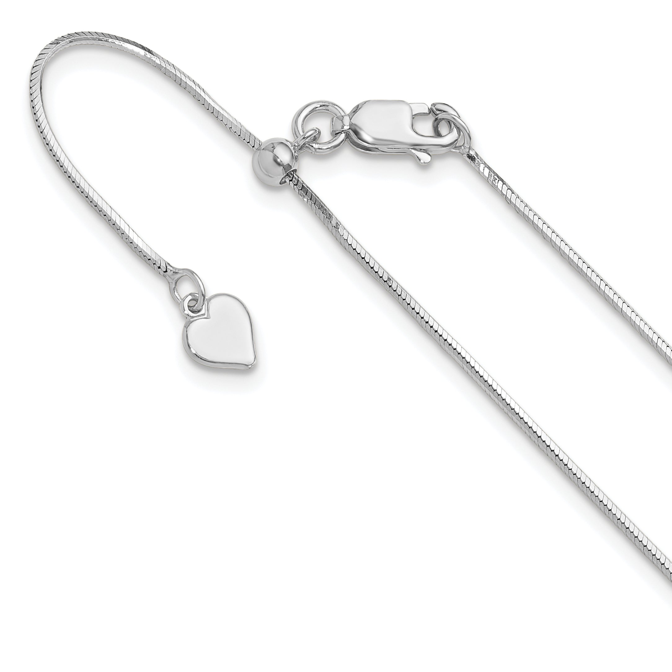 3 Inch Sterling Silver Rh Plt Adjustable 1mm D/C Square Snake Chain Necklace