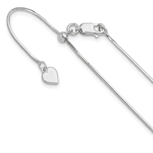 3 Inch Sterling Silver Rh Plt Adjustable 1mm D/C Square Snake Chain Necklace