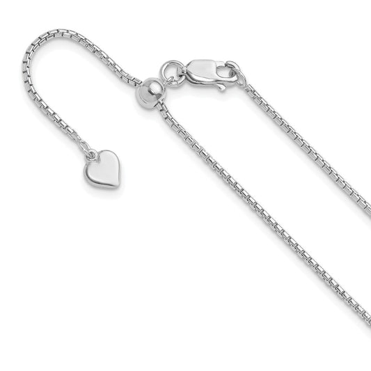 3 Inch Sterling Silver Rh Plated Adjustable 1.25mm Round Box Chain Necklace