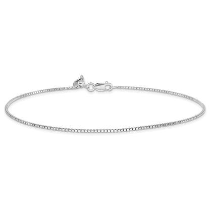 11 Inch Sterling Silver Rh-Plated Adjustable Box Chain Anklet