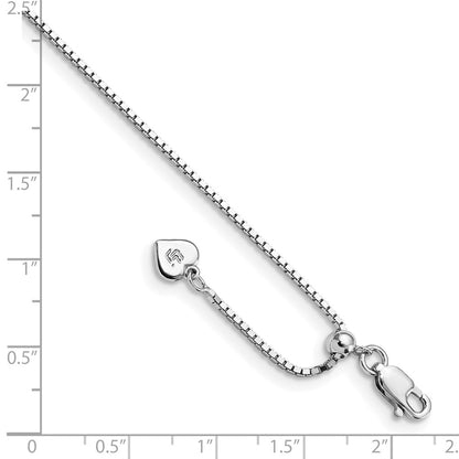 11 Inch Sterling Silver Rh-Plated Adjustable Box Chain Anklet