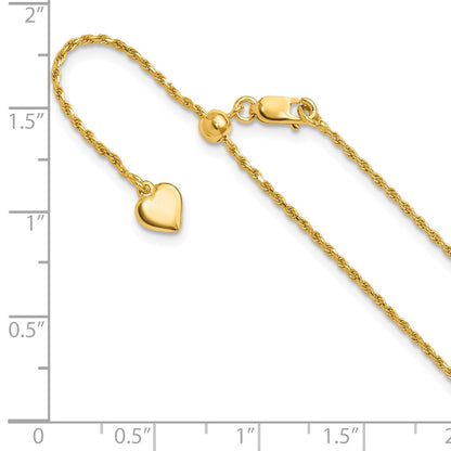 22 Inch Sterling Silver Gold-Plated Adjustable 1.2mm D/C Rope Chain Necklace