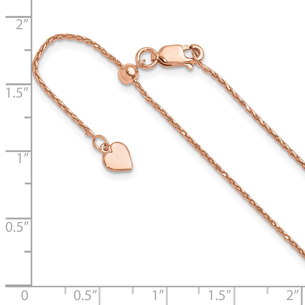 22 Inch Sterling Silver Rose Gold-Plated Adjustable 1.1mm D/C Spiga Chain Necklace