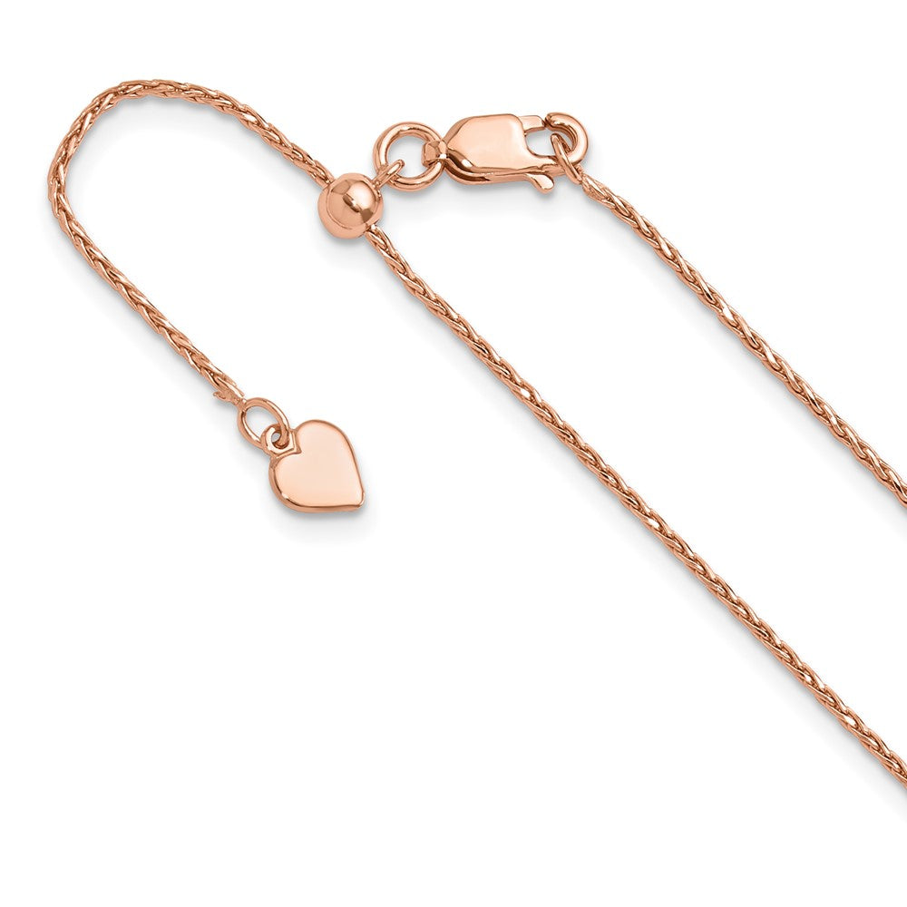 30 Inch Sterling Silver Rose Gold-Plated Adjustable 1.1mm D/C Spiga Chain Necklace