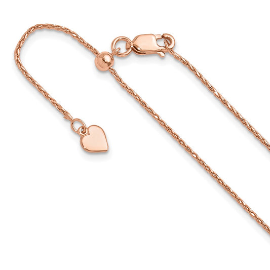 30 Inch Sterling Silver Rose Gold-Plated Adjustable 1.1mm D/C Spiga Chain Necklace