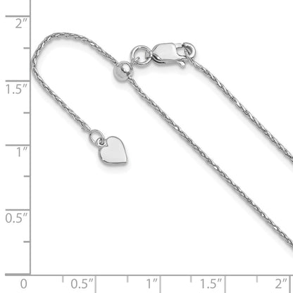 3 Inch Sterling Silver Rh Plated Adjustable 1.1mm D/C Spiga Chain Necklace