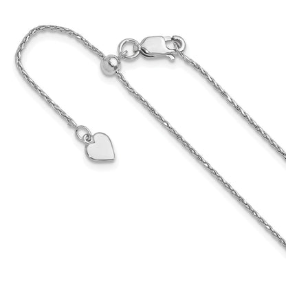 3 Inch Sterling Silver Rh Plated Adjustable 1.1mm D/C Spiga Chain Necklace