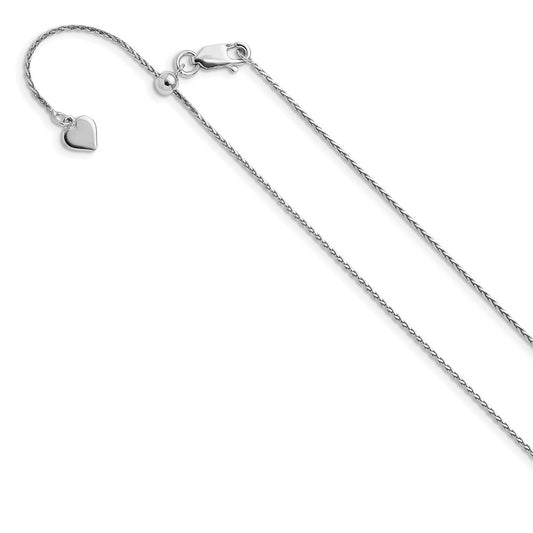 22 Inch Sterling Silver Rh Plated Adjustable .95mm D/C Spiga Chain Necklace