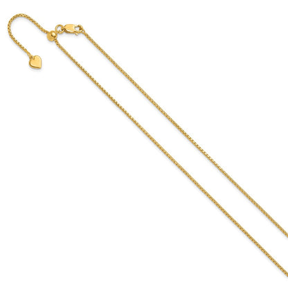 22 Inch Gold Plated Sterling Silver Adjustable 1.25mm Round Box Chain Necklace