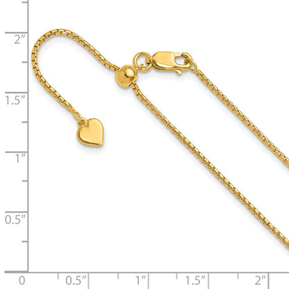 22 Inch Gold Plated Sterling Silver Adjustable 1.25mm Round Box Chain Necklace