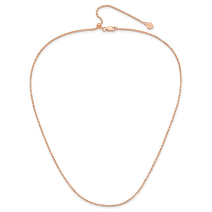22 Inch Rose Plated Sterling Silver Gold Adjustable 1.25mm Round Box Chain Necklace