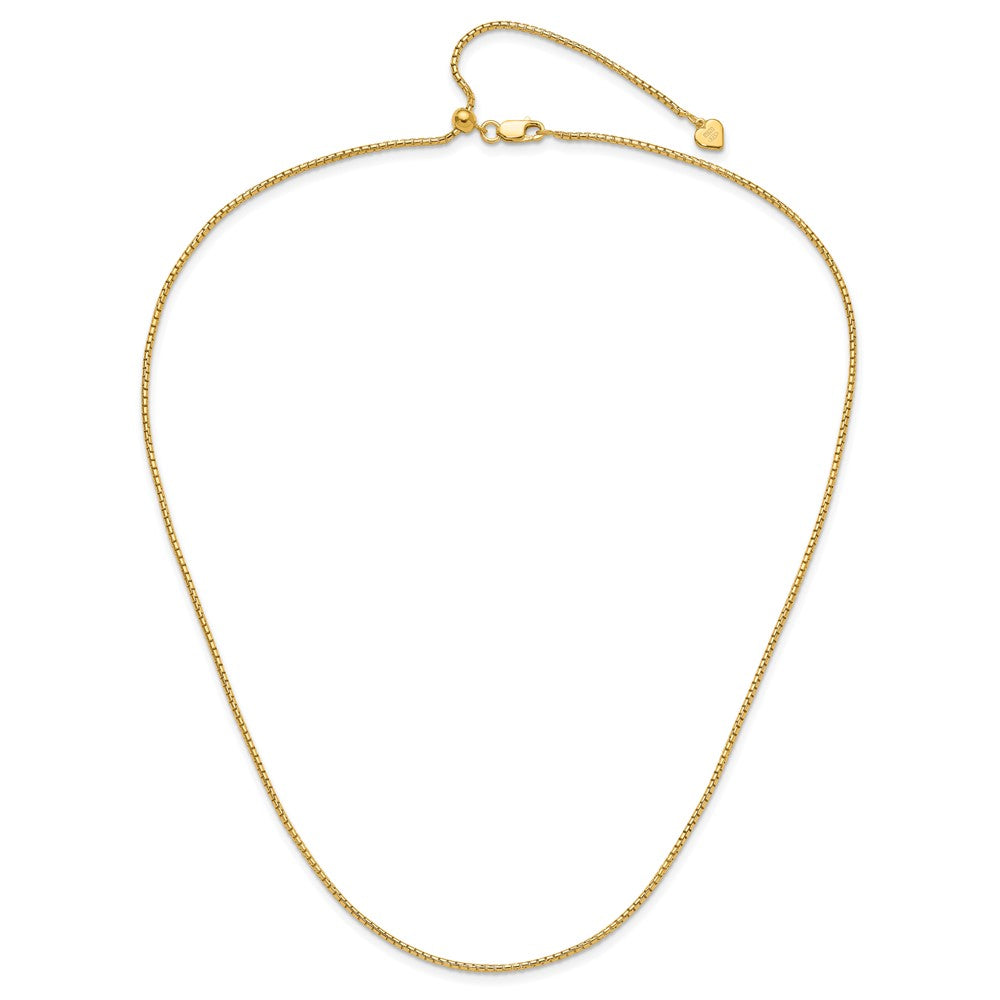 22 Inch Gold Plated Sterling Silver Adjustable 1.5mm Round Box Chain Necklace