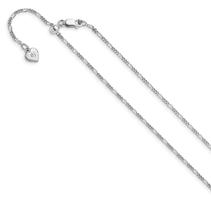 3 Inch Sterling Silver Rh Plated Adjustable 1.55mm Figaro Chain Necklace