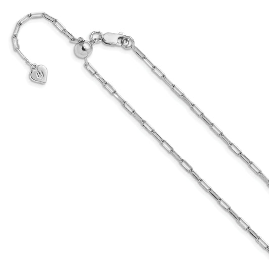 Sterling Silver Ss Rh Plated Adjustable 2mm Paperclip Flat Oval Link Chain