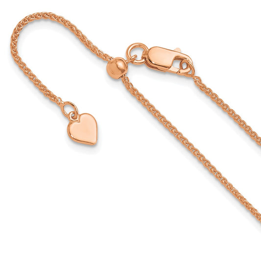 22 Inch Sterling Silver Adjustable Rose Gold-Plated 1.3mm Spiga Chain Necklace