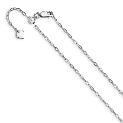 22 Inch Sterling Silver Rh Plated Adjustable 2mm Flat Oval Chain Necklace