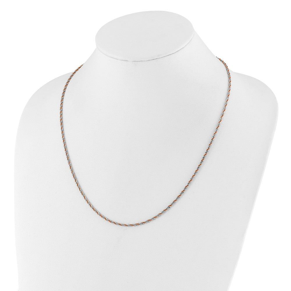 22 Inch Sterling Silver W/Rose-Tone Adjustable 2mm Cyclone Chain Necklace