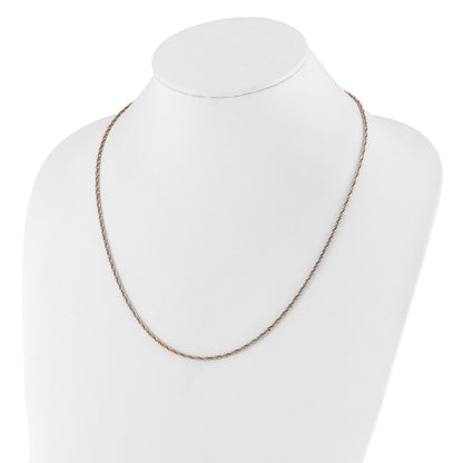 22 Inch Sterling Silver W/Rose-Tone Adjustable 2mm Cyclone Chain Necklace