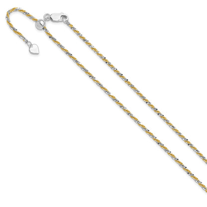 22 Inch Sterling Silver W/Gold-Tone Adjustable 2mm Cyclone Chain Necklace