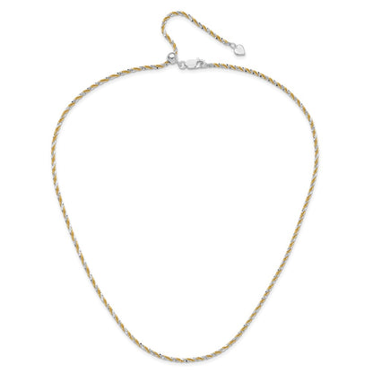 22 Inch Sterling Silver W/Gold-Tone Adjustable 2mm Cyclone Chain Necklace