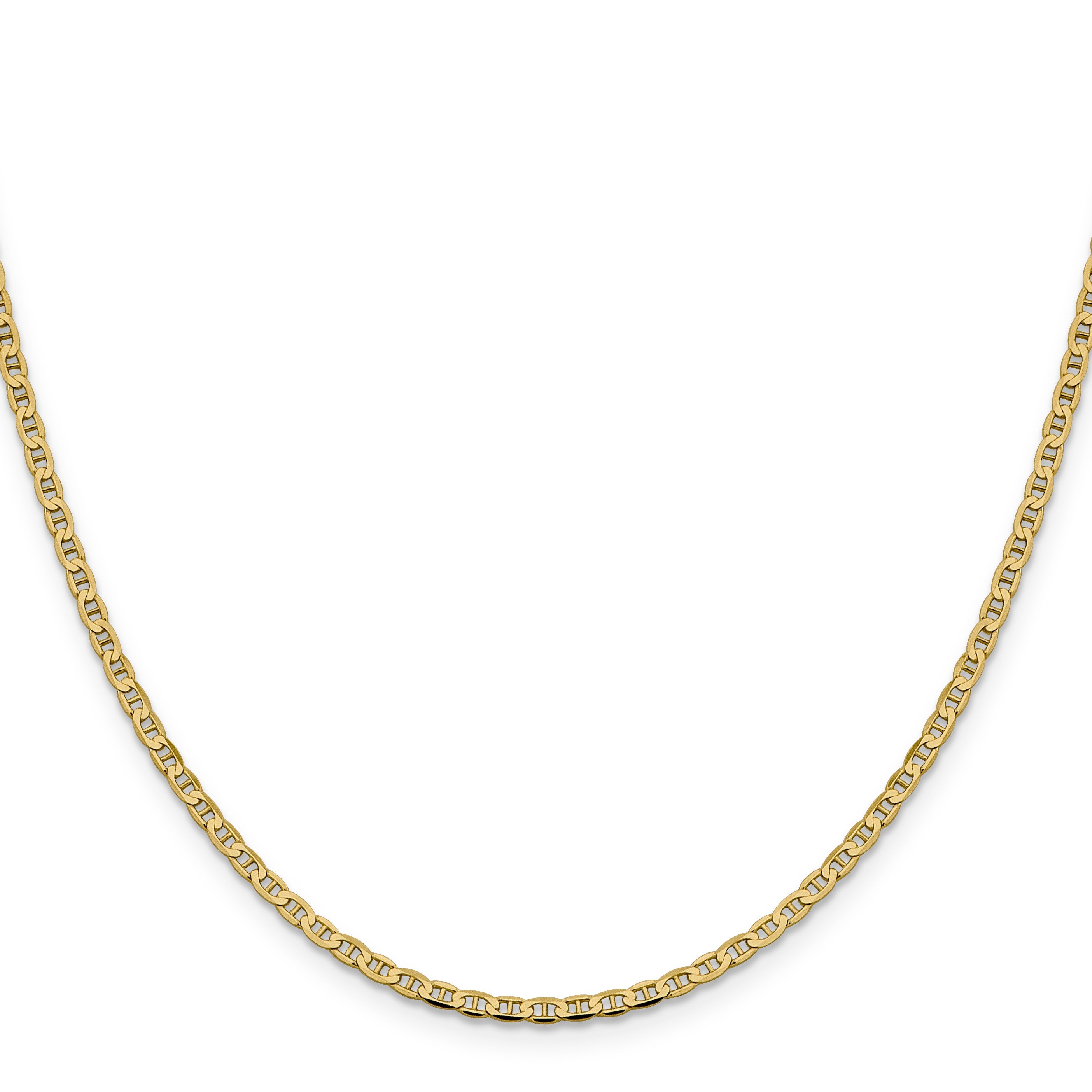 14K Yellow Gold 24 Inch 2.4mm Concave Anchor With Lobster Clasp Chain Necklace