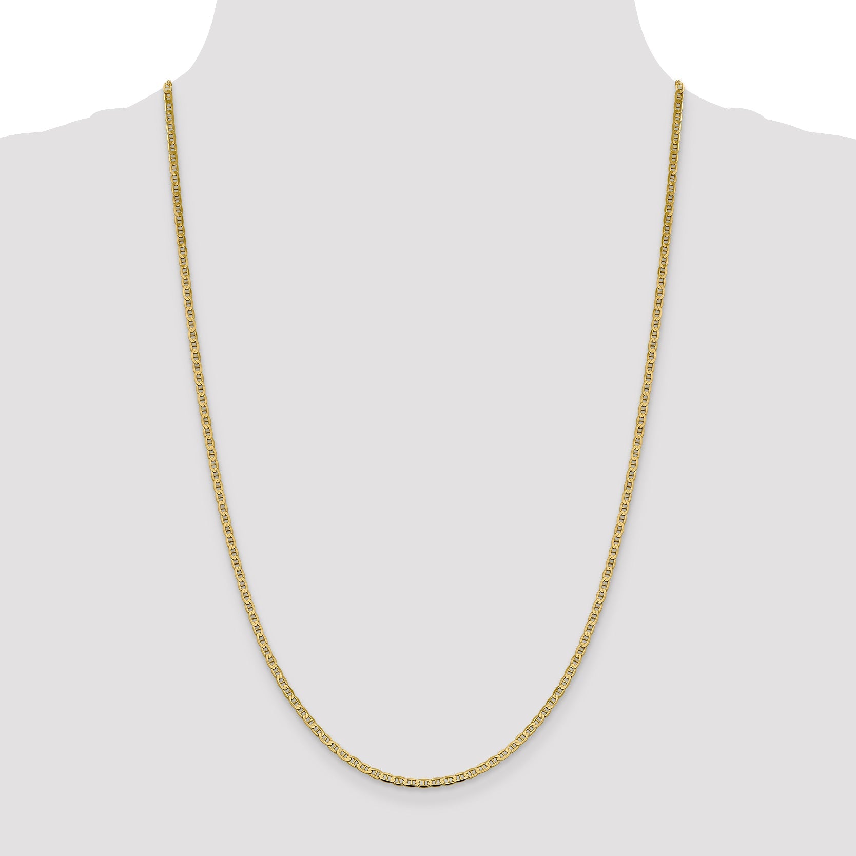 14K Yellow Gold 24 Inch 2.4mm Concave Anchor With Lobster Clasp Chain Necklace