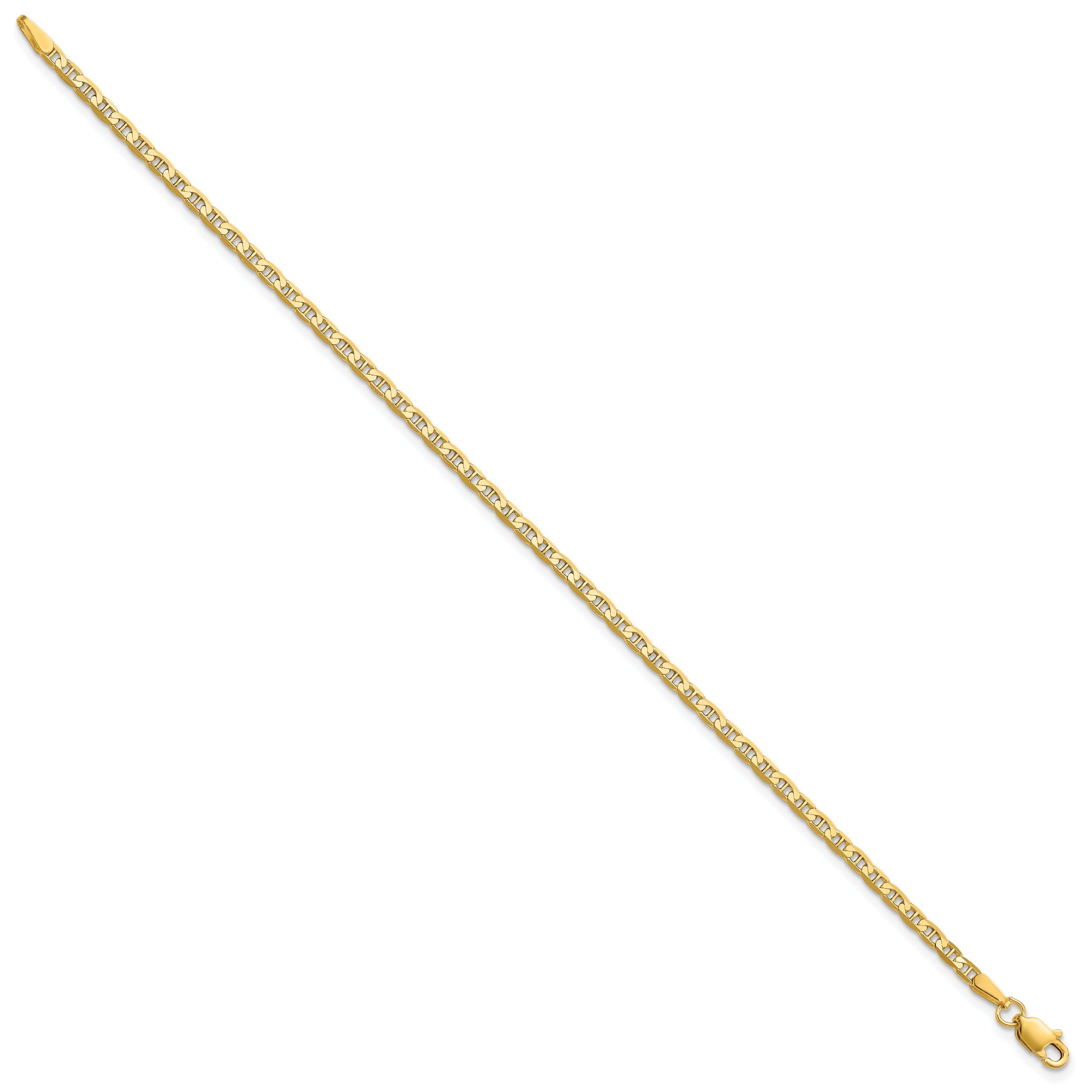 14K Yellow Gold 9 Inch 2.4mm Concave Anchor With Lobster Clasp Chain Anklet