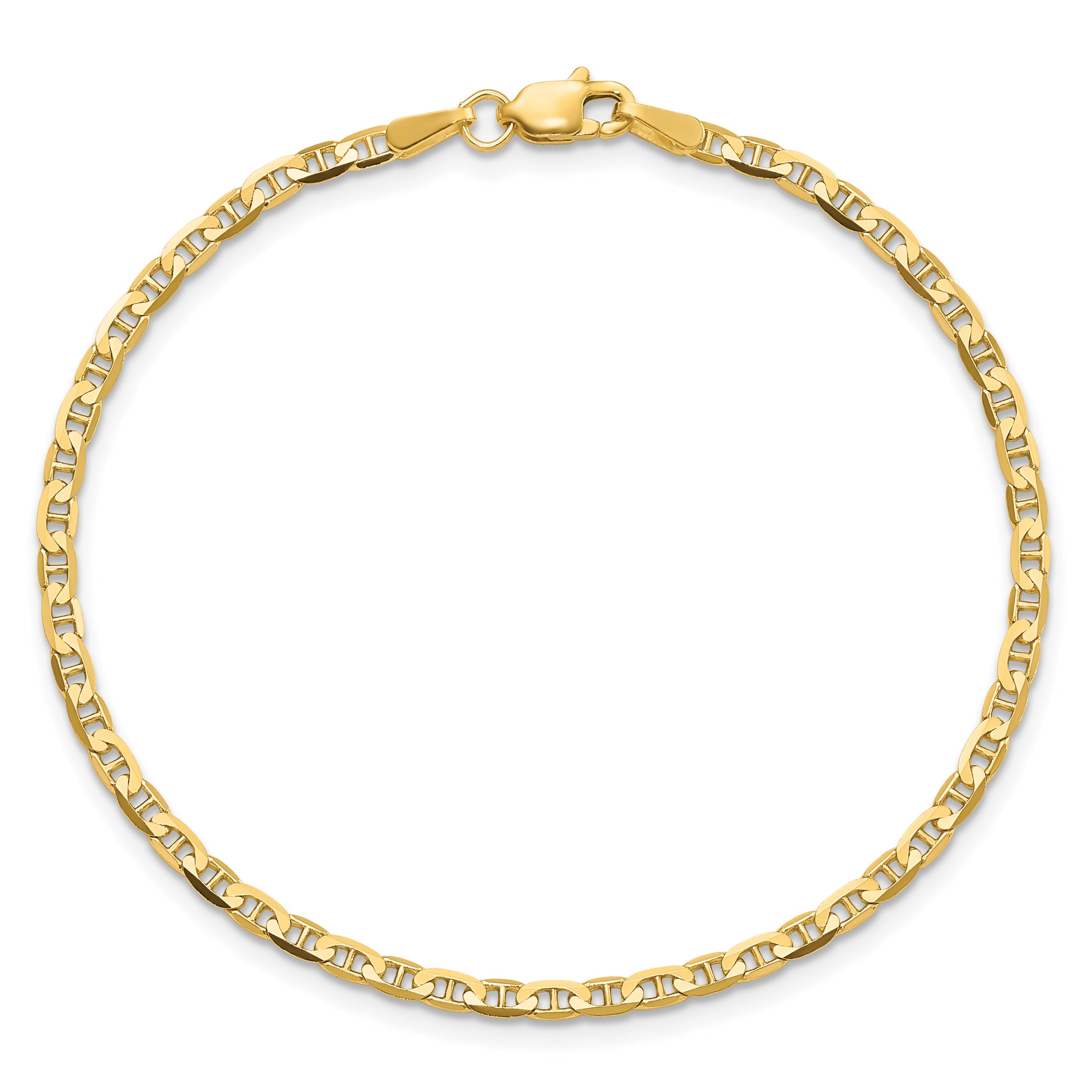 14K Yellow Gold 9 Inch 2.4mm Concave Anchor With Lobster Clasp Chain Anklet