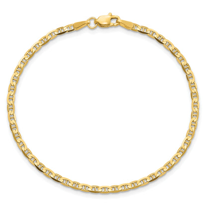 14K Yellow Gold 9 Inch 2.4mm Concave Anchor With Lobster Clasp Chain Anklet