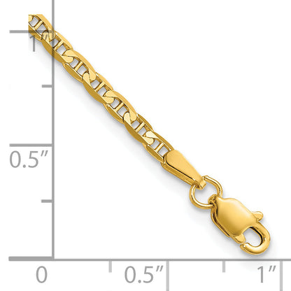 14K Yellow Gold 10 Inch 2.4mm Concave Anchor With Lobster Clasp Chain Anklet