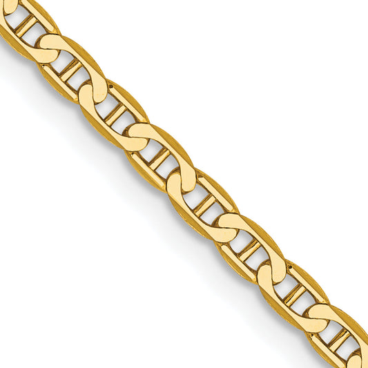 14K Yellow Gold 22 Inch 2.4mm Concave Anchor With Lobster Clasp Chain Necklace