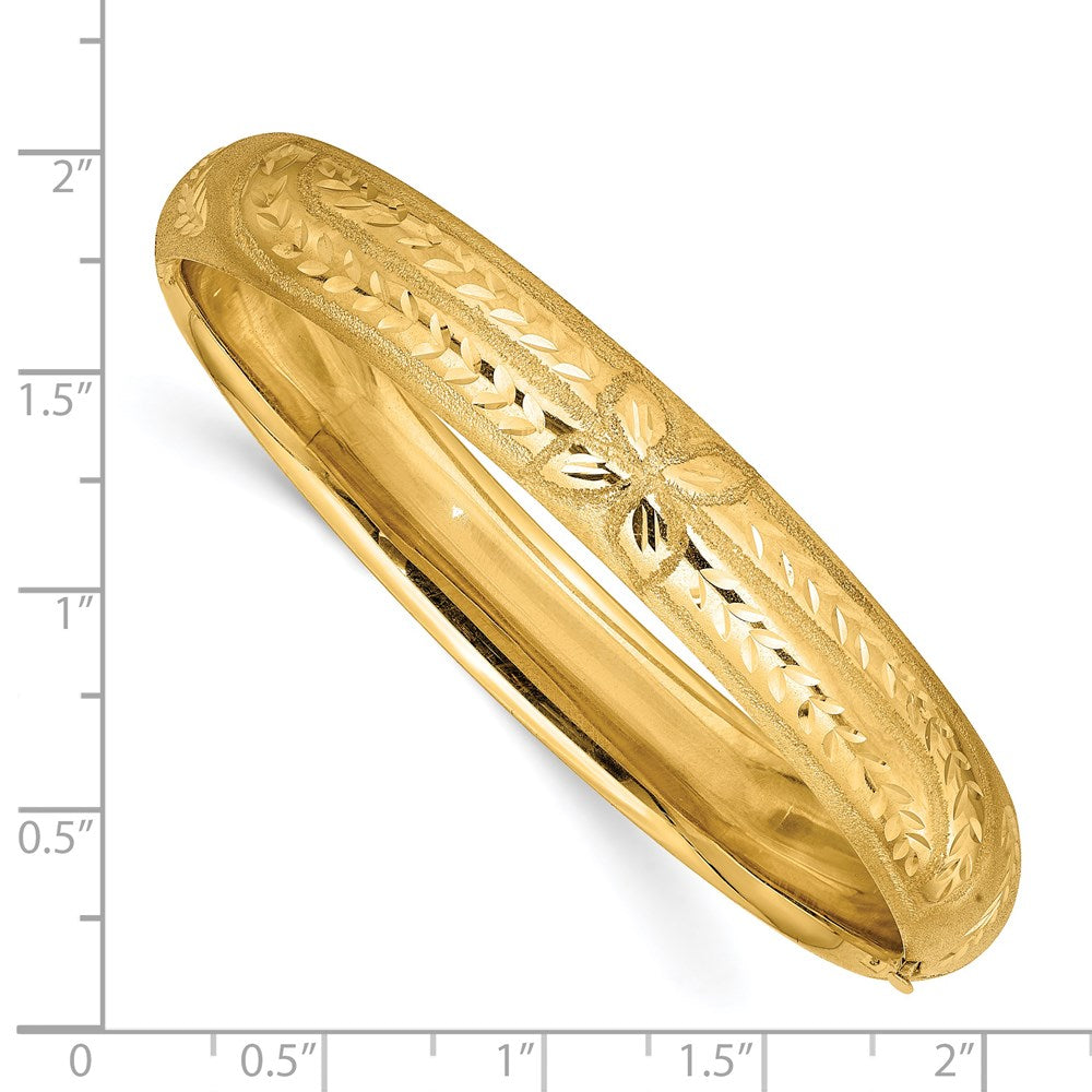 7 Inch 14K 7/16 Florentine Engraved Hinged Bangle Bracelet